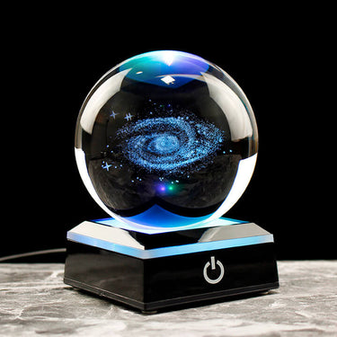 Boule en verre galaxie avec socle LED